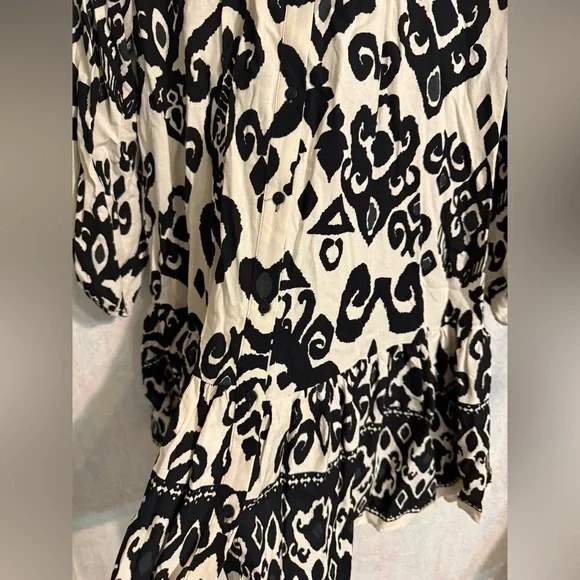 Zara Monochrome Patterned, Cottagecore, Mini, Ruffled, Dress, Sz XS - Picture 2 of 9